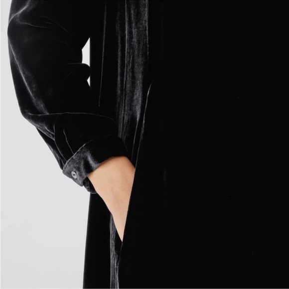 EILEEN FISHER CREW NECK VELVET DRESS KNEE-LENGTH SILK BLACK XXS $348 NEW - Picture 4 of 14